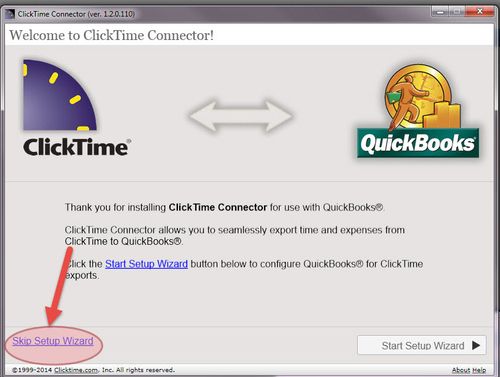 ClickTime Connector for QuickBooks - How to Skip the Setup Wizard