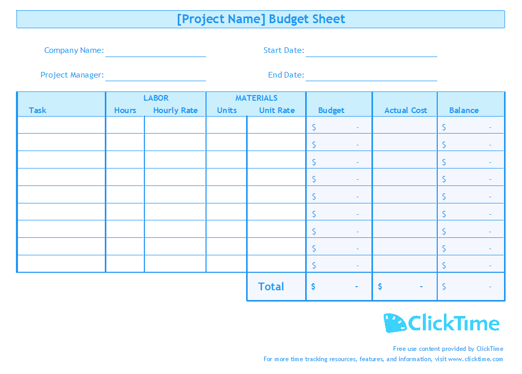 project budget template excel