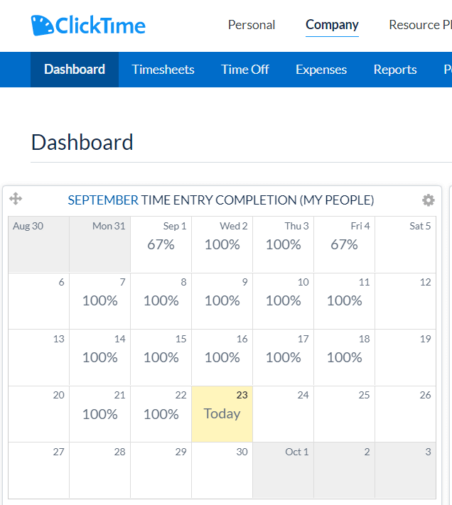 timesheet completion dashboard by people