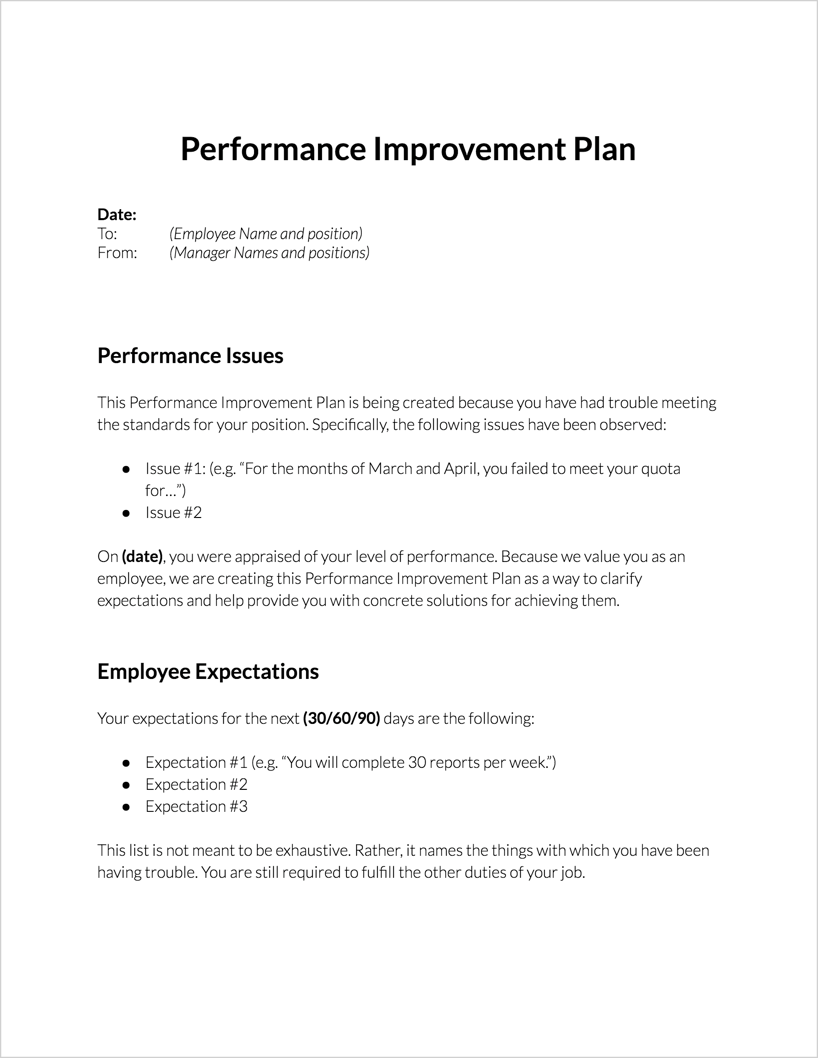 Performance Improvement Plan for Download - performance improvement plan