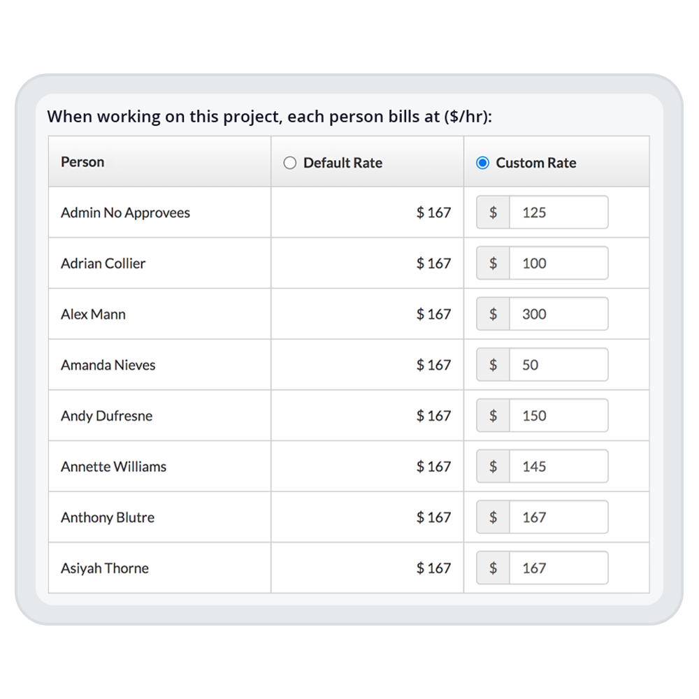 Track Billable Hours - product customize billing rates