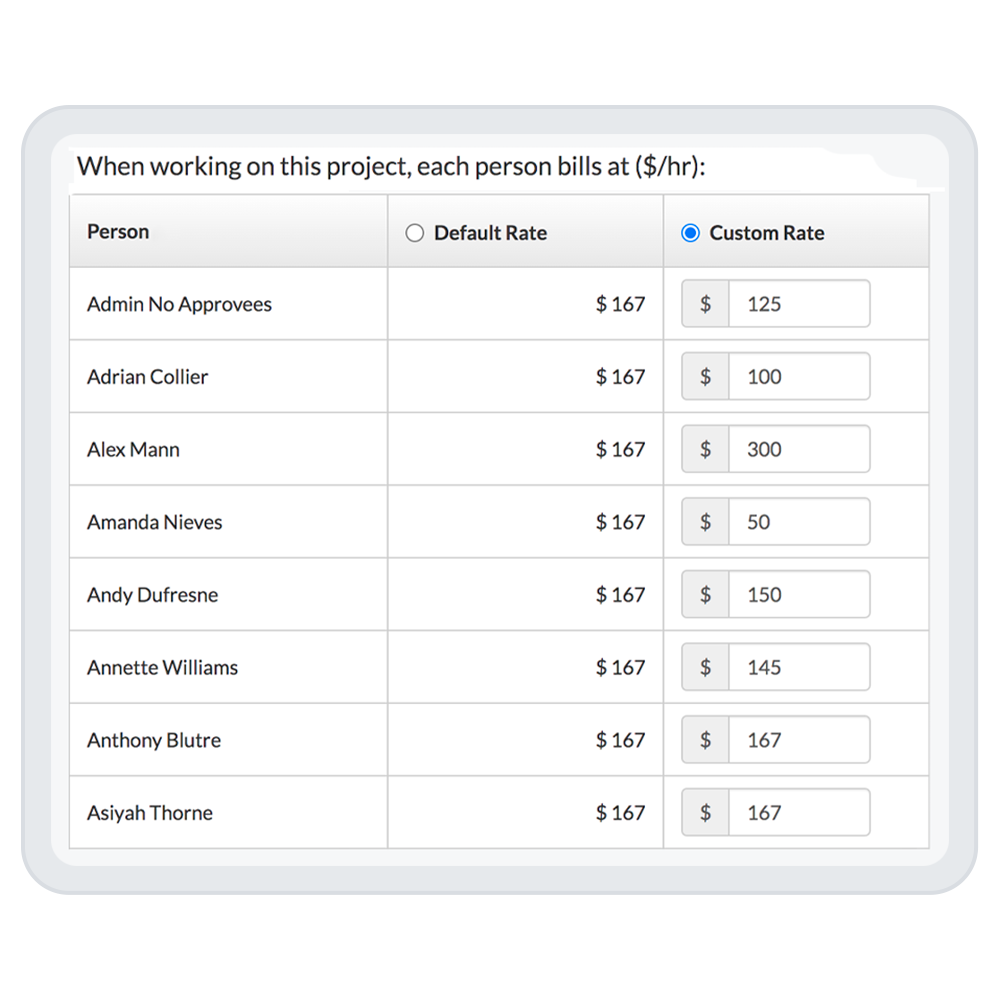 Track Billable Hours - product customize billing rates