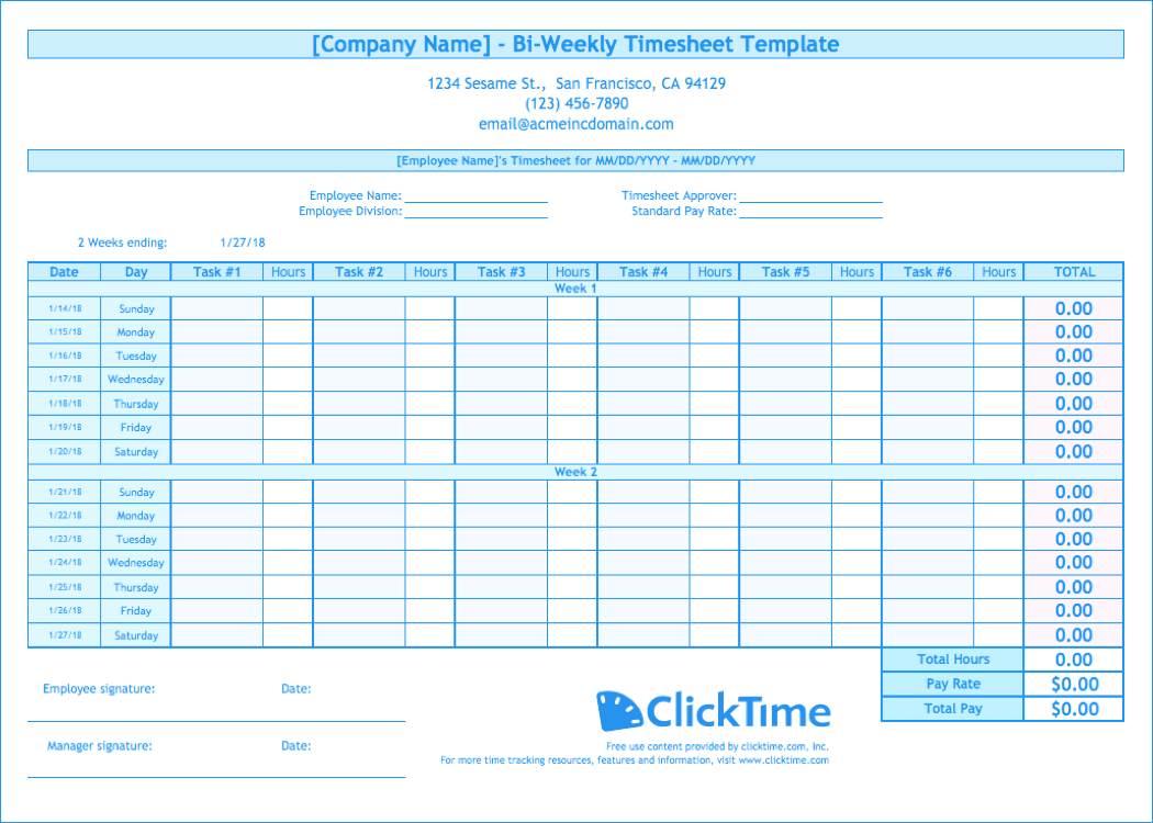 Free Biweekly Timesheet Template [Download] Excel Tracking ClickTime