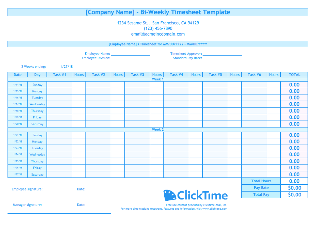 bi-weekly timesheet template