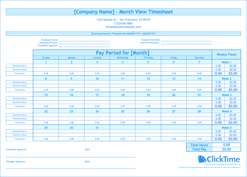 timesheet template monthly