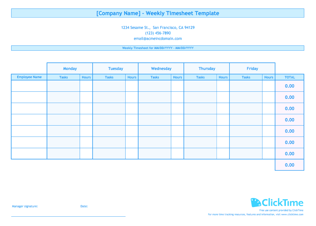 Free Weekly Timesheet Template for Multiple Employees Download