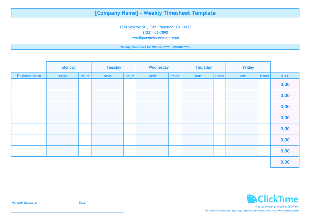 Multiple Shift Weekly Time Card Time Card