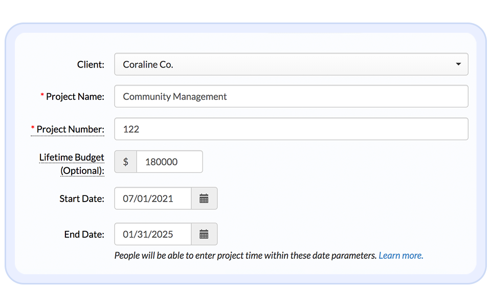 Project Date Parameters