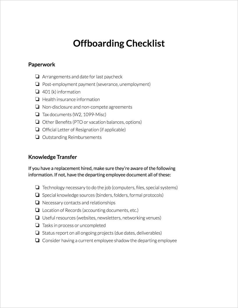 offboarding checklist - hr resource